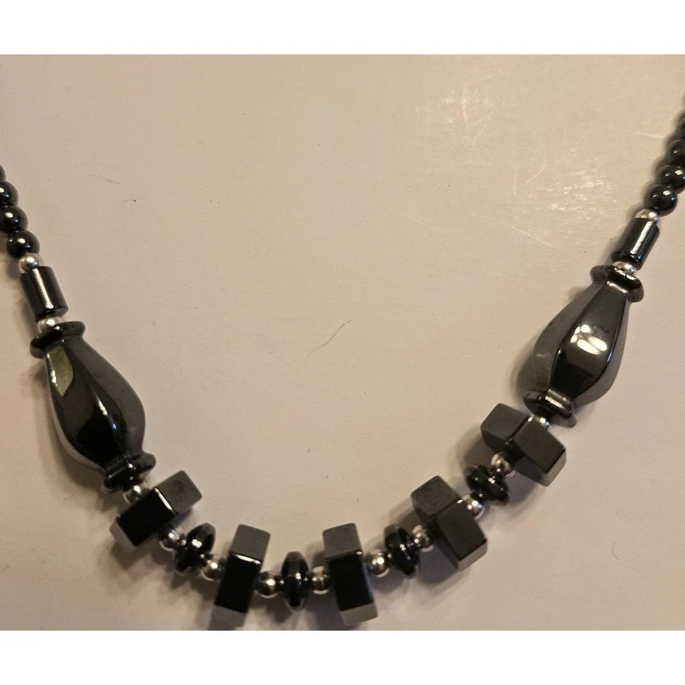Healing Hematite Gemstone Beaded Necklace Boho Artsy